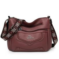 Retro Soft Leather Crossbody Bag for Women Multi-zip Pockets Shoulder Handbag with Ethnic Strap Casual Daily Tote for Travel Shopping 30 × 11 × 24 cm raudona