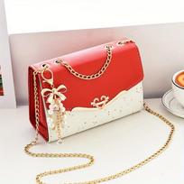 Flip Square Diagonal Cross Bag, Fashionable Metal Chain Metal Decoration Women's Chest Bag, Large Capacity Color Blocking Shoulder Bag 20*8*14