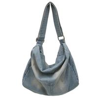 Y2K Vintažinė skalauta džinsinė peties rankinė, Unisex didelės talpos hobo įstrižinė rankinė, Streetwear džinsinė rankinė vyrams ir moterims šviesiai mėlyna spalva