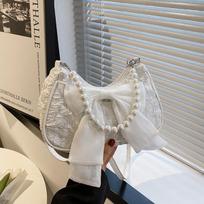 White folds pop retro bow bag Female Pearl handle New fashi pearl armpit shoulder crossbody bag 1 outfit