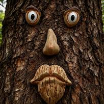 Tree Trunk Face Decoration Set Wood Texture Eyes Nose Mouth Sculptural Wall Art Outdoor Indoor Use Natural Material One Size
