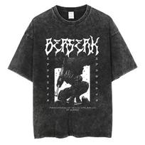 benber vintage Washed Berserk Cotton Mens Vintage Japan Anime Oversize Shirts Streetwear Summer Short Sleeve TShirt Loose Cotton Tops S