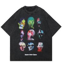 benber vintage Streetwear Abstract Faces Graphic Unisex TShirt Cotton Washed Black Tshirt Unisex s Tees Summer Short Sleeves T Shirt S