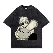 benber vintage Chainsaw Man Denji Power Manga Panel Vintage Washed T Shirt Oversized Streetwear Anime Graphic Tee for Men Women S
