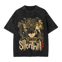 benber vintage Washed T Shirts Silent Hill F Horror Game Retro TShirts Streetwear Short Sleeve Graphic Printed Tees for Men Women S