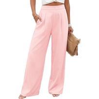 Women’s Loose Fit High Waist Wide Leg Casual Pants Soft Fabric Relaxed Trousers Elegant Comfortable Design for Daily Wear L