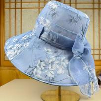 Floral Wide-Brim Sun Hat with UV Protection & Bow One Size