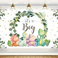 2D Boy Baby Shower Party Backdrop with Colorful Dinosaurs Photo Banner 47.2x31.5inch/120*80cm