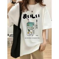 Trendy Japanese Lemon Cat Drink Box Print T-Shirt Unisex Crew Neck Tee Soft Comfortable Shirt for Daily Wear S