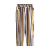 Women's Striped Linen Wide Leg Pants Vertical Stretching Loose Fit Casual Trousers for Summer Breathable Comfortable Elastic Waist Versatile Pants 4XL