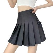 Women Mini Skirt High Waist Side Lace-up Pleated Skirt Solid Color A-Line Skirt with Lining Bottoming Shorts Streetwear S