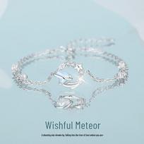 Tichia Wish Meteor Moonstone Necklace - 999 Sterling Silver Luxury Clavicle Chain for Women 999 Sterling Silver