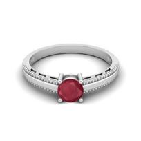 0.65 Cts Round Ruby 925 Sterling Silver Solitaire Beaded Shank Engagement Anniversary Women Ring 6