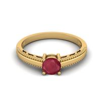 0.65 Cts Round Ruby 925 Sterling Silver Gold Vermeil Solitaire Beaded Shank Engagement Anniversary Women Ring 9