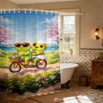 1pc Cute Cartoon Frog Printed Waterproof Partition Privacy Shower Curtain With 12 Hooks Multiple Sizes Easy To Install (as the picture,90x180cm)