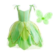 [Dressy Daisy] Toddler Girl Fairy Girl Costume Cosplay Dress Set Kids Princess Fairy Fancy Dress Halloween with Wings Green Size 6-8 years old 120