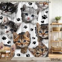 Cat Paw Shower Curtain Multiple Kittens Peeking Through Print Waterproof Polyester Bathroom Decor Bath Curtain (as the picture,90x180cm35x71in)