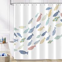 Colorful Fish Shower Curtain Ocean Swimming Fishes Cartoon Minimalist Washable Waterproof for Bathroom with Hooks 90x180