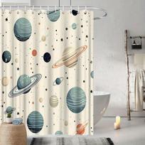 Whimsical Galaxy Shower Curtain, Vibrant Space Art with Planets & Stars, Polyester, Perfect for Modern Bathroom Decor (as the picture,W90xH180cm)