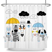 Funny Cartoon Animals Shower Curtain for Bathroom Healing Text Cat Animals Waterproof Fabric Bathtub Bathroom Curtain With Hooks (as the picture,W90cm x H180cm)