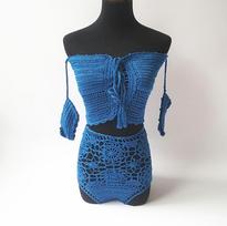 European & American Women's Crochet One-Shoulder High-Waisted Bikini Set Small