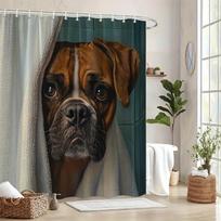 Realistic Boxer Dog Shower Curtain 72x72 Polyester Washable – 3D-Effect Peeking Face with Towel Texture, 12 Hooks (as the picture,90x180cm35x71in)