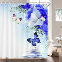 Butterfly and Floral printed shower curtain Family home decoration Polyester bathtub curtain Bathroom partition room curtain (as the picture,90x180cm-35x70in)