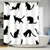 Black Cat Silhouette Print Shower Curtain, Cute Minimalist Cat Design, Waterproof Polyester Bathroom Curtain with Hooks (as the picture,W90xH180cm)