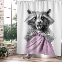 Funny Raccoon Bathing Printed Shower Curtain Gray Animal Artwork for Cute Modern Bathroom Decor (as the picture,W90XH180cm)