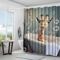Cute Giraffe Shower Curtain Waterproof Fabric Bathroom Curta Bubble Bath Screen Divider Home Decor With Hooks (as the picture,90x180cm35x71in)