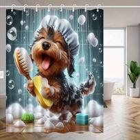 1pc Puppy Dog Bath Pattern Shower Curtain High-End Elegant Bathroom Curtain Home Decor Printing Compartment Bathroom Additions (as the picture,180x180cm)