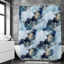 Blue Gold Marble Abstract Print Shower Curtain Waterproof Polyester Fabric Bathroom Curtain With Hooks Quick Dry Washable For Ba (as the picture,120x180cm)