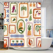 Tropical Jungle Collage Shower Curtain Bohemian Print Waterproof  Vibrant Dopamine Bathroom Partition Curtain (as the picture,90x180cm 35x70inch)