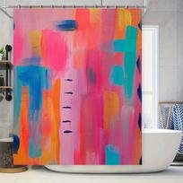 Bright Colorful Shower Curtain Set Modern Design for Bathroom Decor Red, Pink, Blue, Orange, Yellow Colors Polyester Fabric with (as the picture,90x180cm)