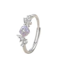Tichia Eternal Love Purple Flower Couple Rings, S925 Sterling Silver Adjustable Pair for Men and Women Adjustable