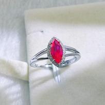 Fashionable Women's Marquise Open Ring with Imitation Ruby and High Carbon Diamond in Angel's Eye Design, featuring Niche Colored Gemstones. Adjustable Open Size