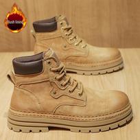 Men's British Style Retro High-top Leather Martin Boots - Thick Sole, Non-slip, Winter Work & Sports, Yellow 40