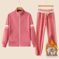 Women's Winter Plus Velvet Slim-Fit Fashion Sports Two-Piece Set: Cardigan Jacket & Running Pants 3XL