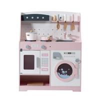 OSJ Wooden Play Kitchen Set with Washing Machine and Cooking Utensils - Educational Toy for Kids and Babies