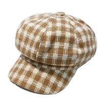 Keep Warm Plaid Beret Hat Small Fragrant Style Women Octagonal Cap Women Painter Hat  All-match
