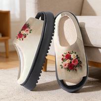 Cross-Border Exclusive Flower Linen Cotton Unisex Slippers for Spring, Summer, Autumn 38-39