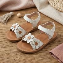 Toddler Girls' Non-Slip Floral Sandals - Soft-Soled Velcro in Gold, White & Pink - Sweet Summer Princess Style 29