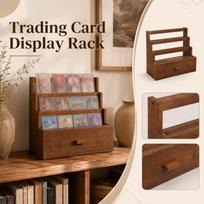 Multi Layer Solid Wood Trading Card Display Stand with Drawer Stair Step Organizer for Collectible Card Storage and Showcase One Size