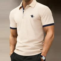 Men's Outdoor Fitness Polo Shirt-3button sport collar, vibrant color-blocked cuffs, quick-drying and moisture-wicking, durable fitness top L smėlis