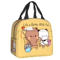 Custom Bubu Dudu Panda And Brownie Bear Couple Lunch Bag Men Women Warm Cooler Insulated Lunch Boxes for Adult Office 22x20x13cm