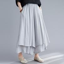 Women's Wide Leg Pants Cotton Linen Drapey Nine Points Skirt Slimming Commute Sle Low Waist Asymmetric kets Summer New One size
