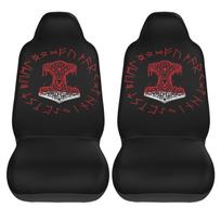 Vikings Hammer and Rune Wheel Norse Mythology Symbol Car Seat Cover 2pcs Print Universal Front Protector Accessories Cushion Set