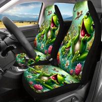 2 Happy Frog Theme Car Seat Covers 2pcs Set - Universal Seat Cover For Cars, SUVs, Trucks, Front Seat Coverings, Vivid Pattern D