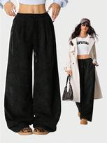 Women's High Waist Wide Leg Pants Drawstring Waist Casual Trousers Multiple Colors S