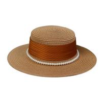 Pearl Chain Wide Brim Straw Hat UV Protection Women's Fisherman Hat Fashion Flat Sun Cap  Travel